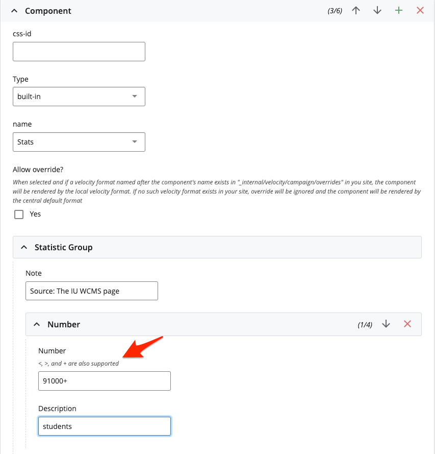 the editing interface of stats component