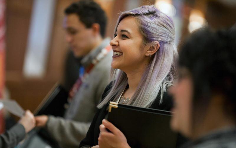 IU student at a career fair.