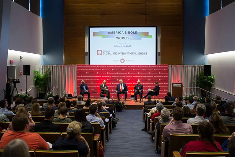 Panel discussion at America's Role in the World conference at IU Bloomington.