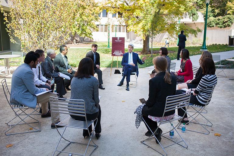 Students meeting with Senator Kerry at IU Bloomington.