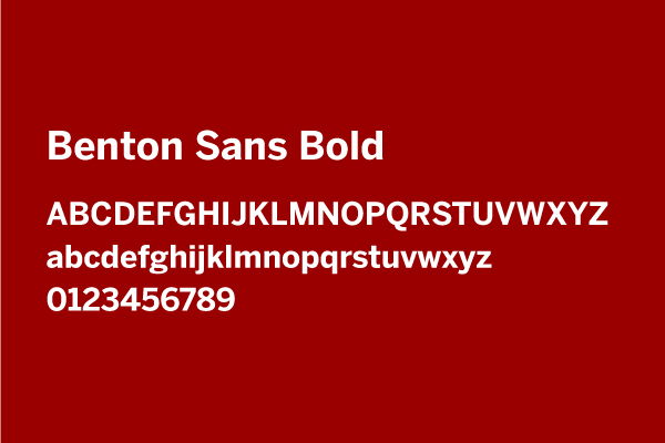 The Benton Sans Bold typeface is visualized using capital and sentence case letters A to Z, as well as numbers 0 to 9.