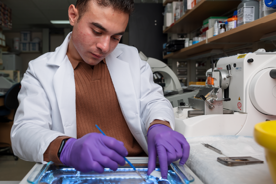IU Indy research student in lab coat