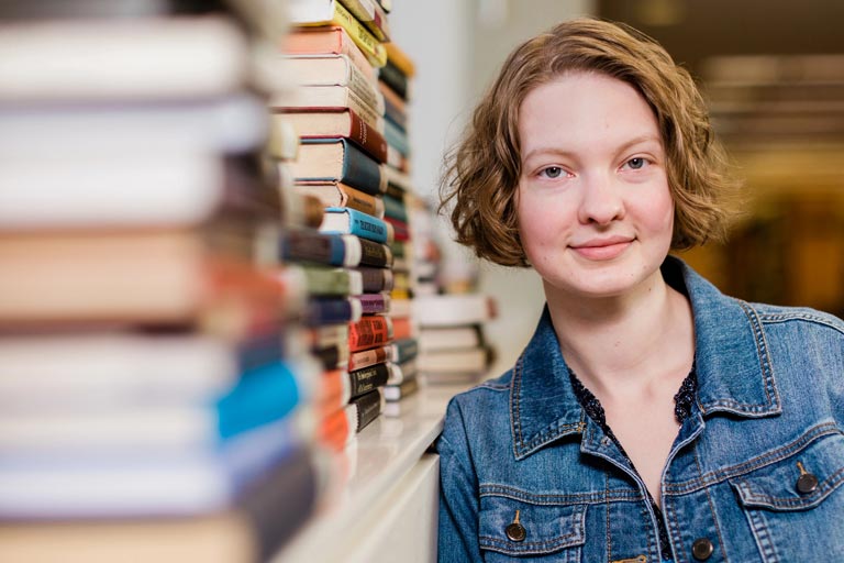 IUPUI English major in a library.