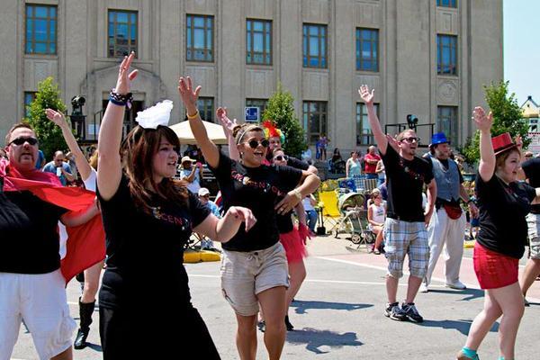 Students dancing in the streets.