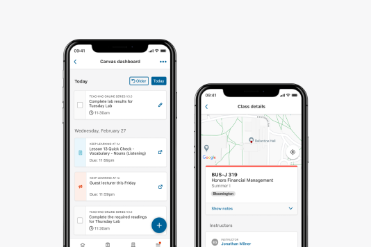 Large and small iPhone showing screenshots of mobile app.